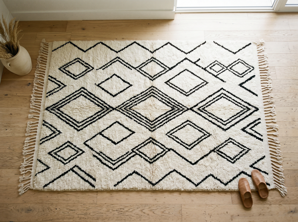 Black & White Berber Diamond Rug — 8×10 ft