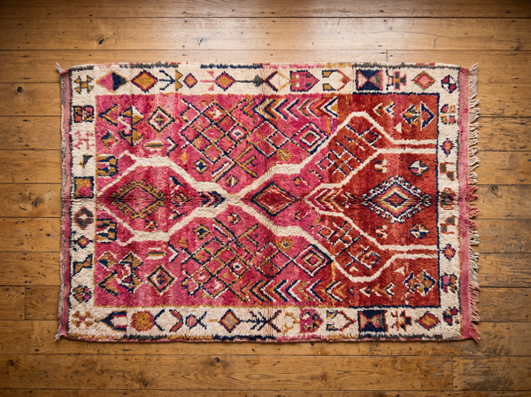 Vintage Boujaad Pink & Red Rug — 7×10 ft
