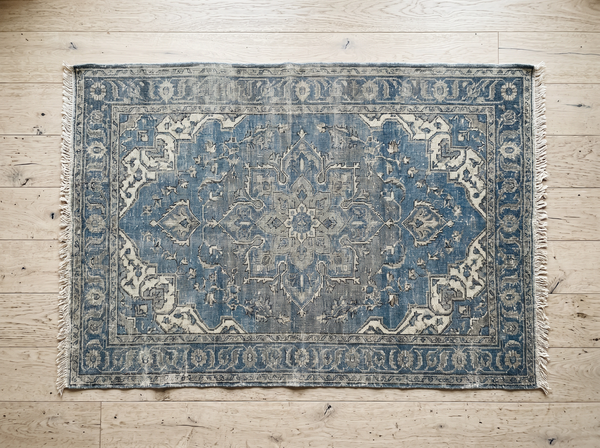 Vintage Distressed Blue Wool Rug — 8×11 ft