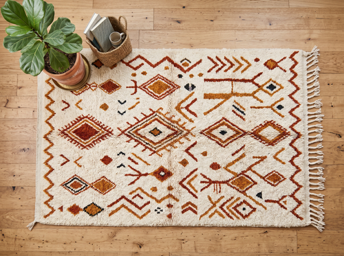 Azilal Cream Abstract Berber Rug — 6×9 ft — Azilal, Morocco