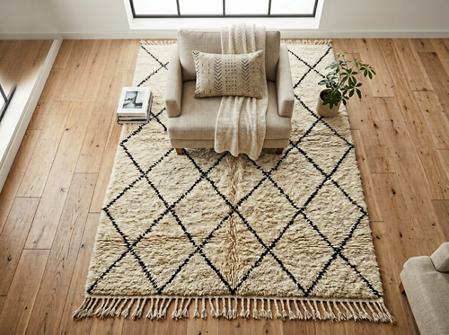 Beni Ourain Cream Diamond Rug — 8×10 ft — Atlas Mountains, Morocco