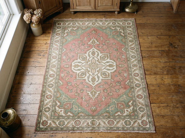 Turkish Oushak Faded Pink Rug — 9×12 ft